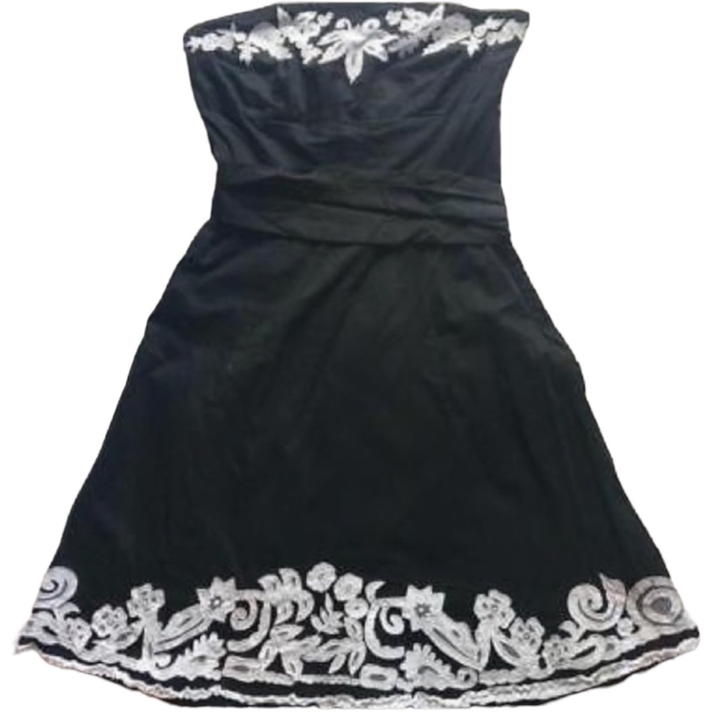 GUESS Black White Batton Lace Trim Tie Waist Strapless Dress Size 3